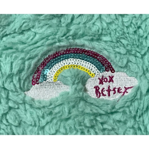 Girl’s Betsey Johnson Teal Sherpa Hooded Pullover Sweater Sweatshirt Size XS - Picture 4 of 6